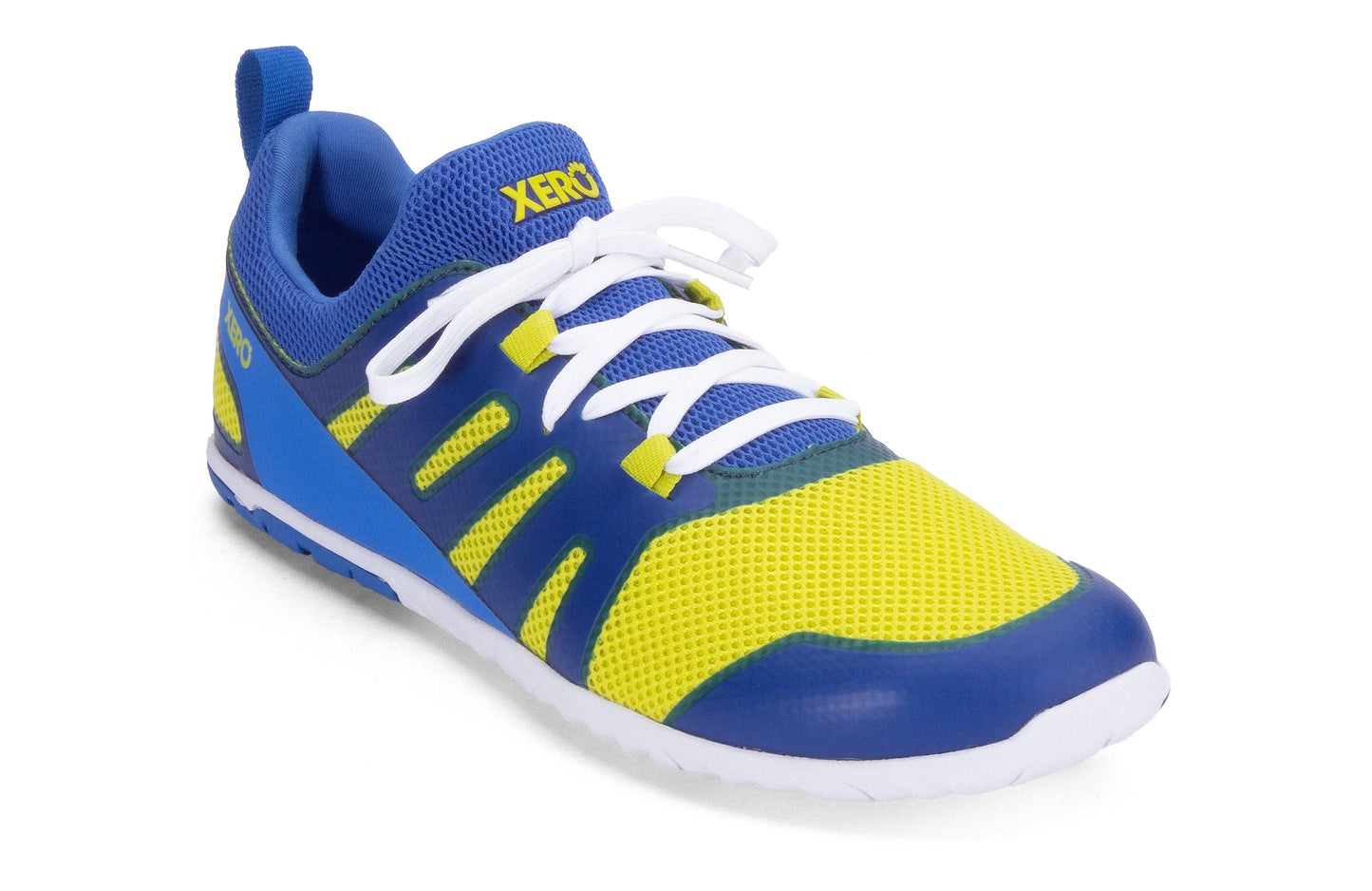 Xero Shoes Forza Runner Mens barfods løbesko til mænd i farven victory blue / sulphur, vinklet