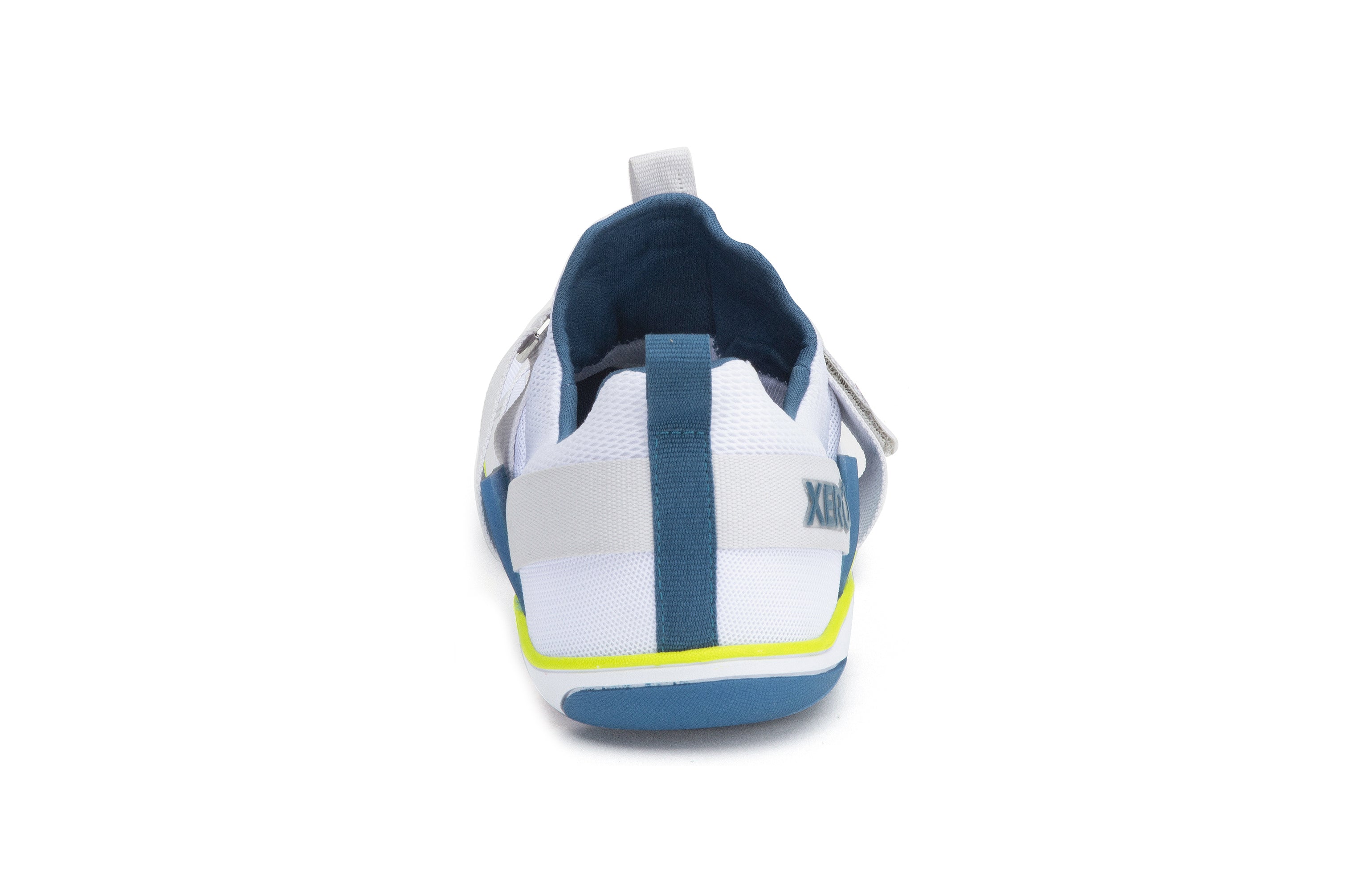Xero Shoes Forza Trainer Mens barfods træningssko til mænd i farven white / blue sapphire, bagfra