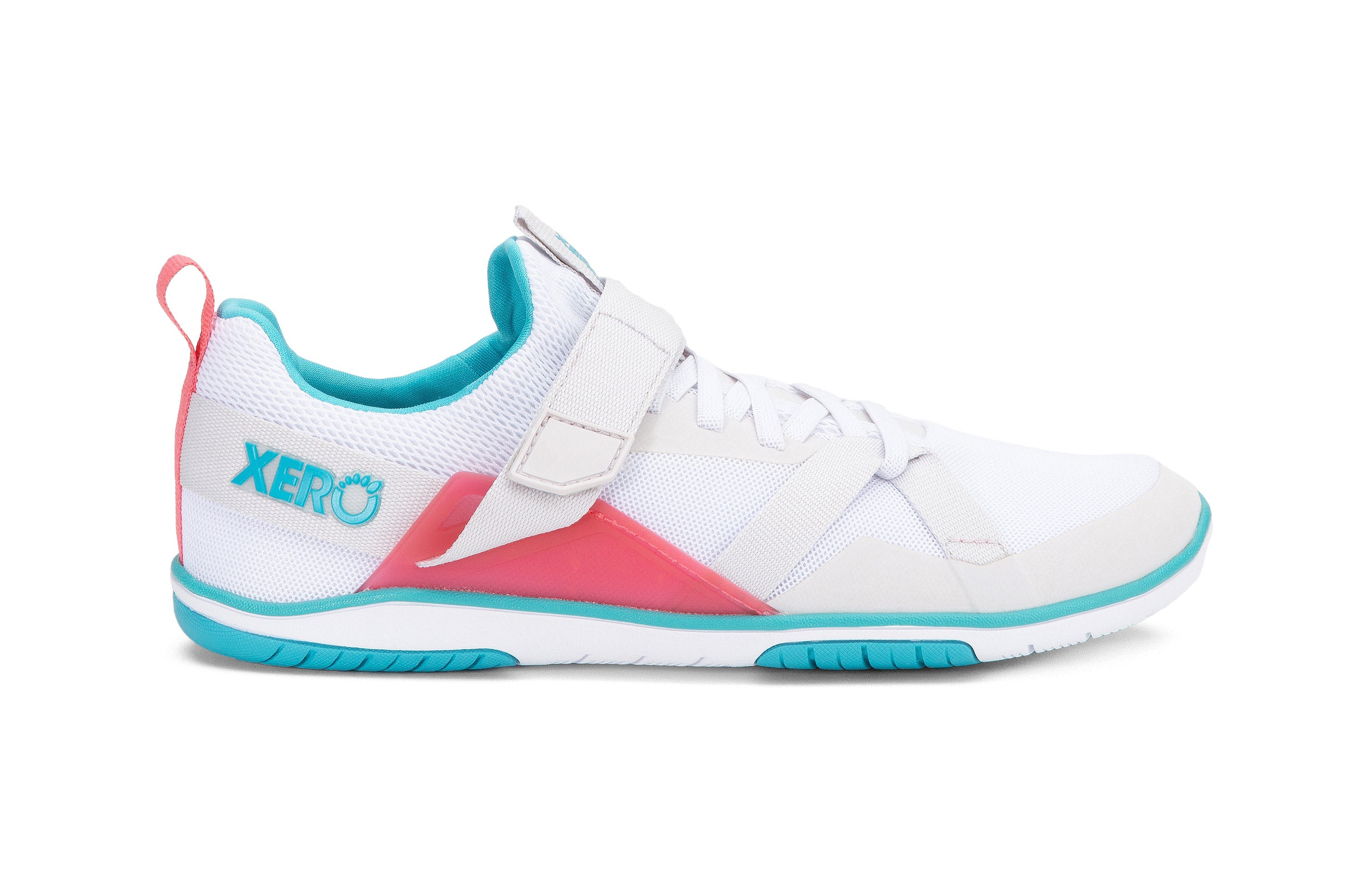 Xero Shoes Forza Trainer Womens barfods træningssko til kvinder i farven white / scuba blue, yderside