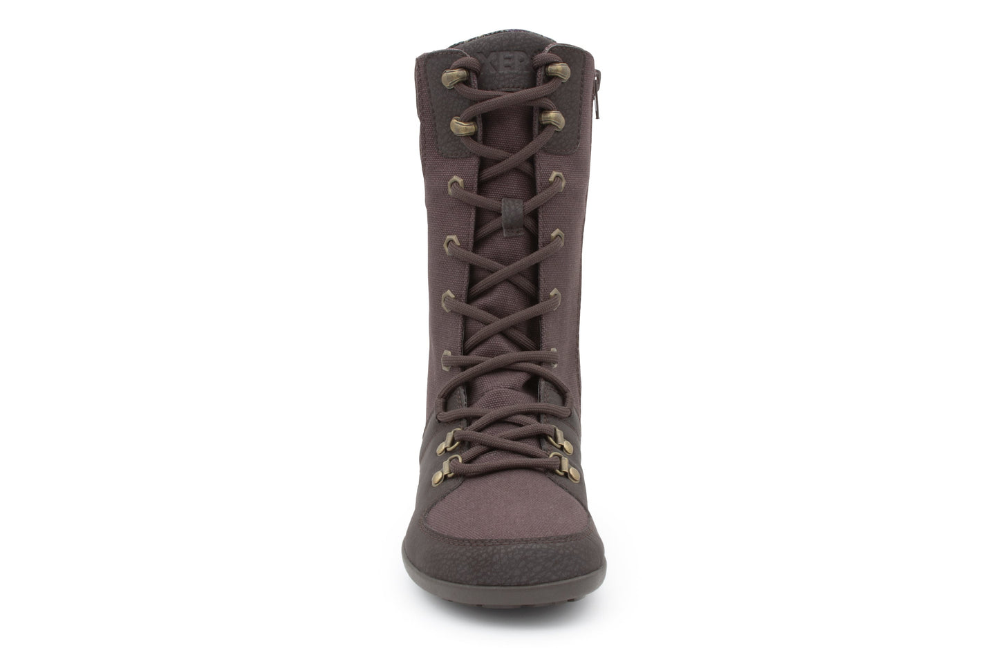 Xero Shoes Mika barfods vinterstøvler til kvinder i farven chocolate plum, forfra