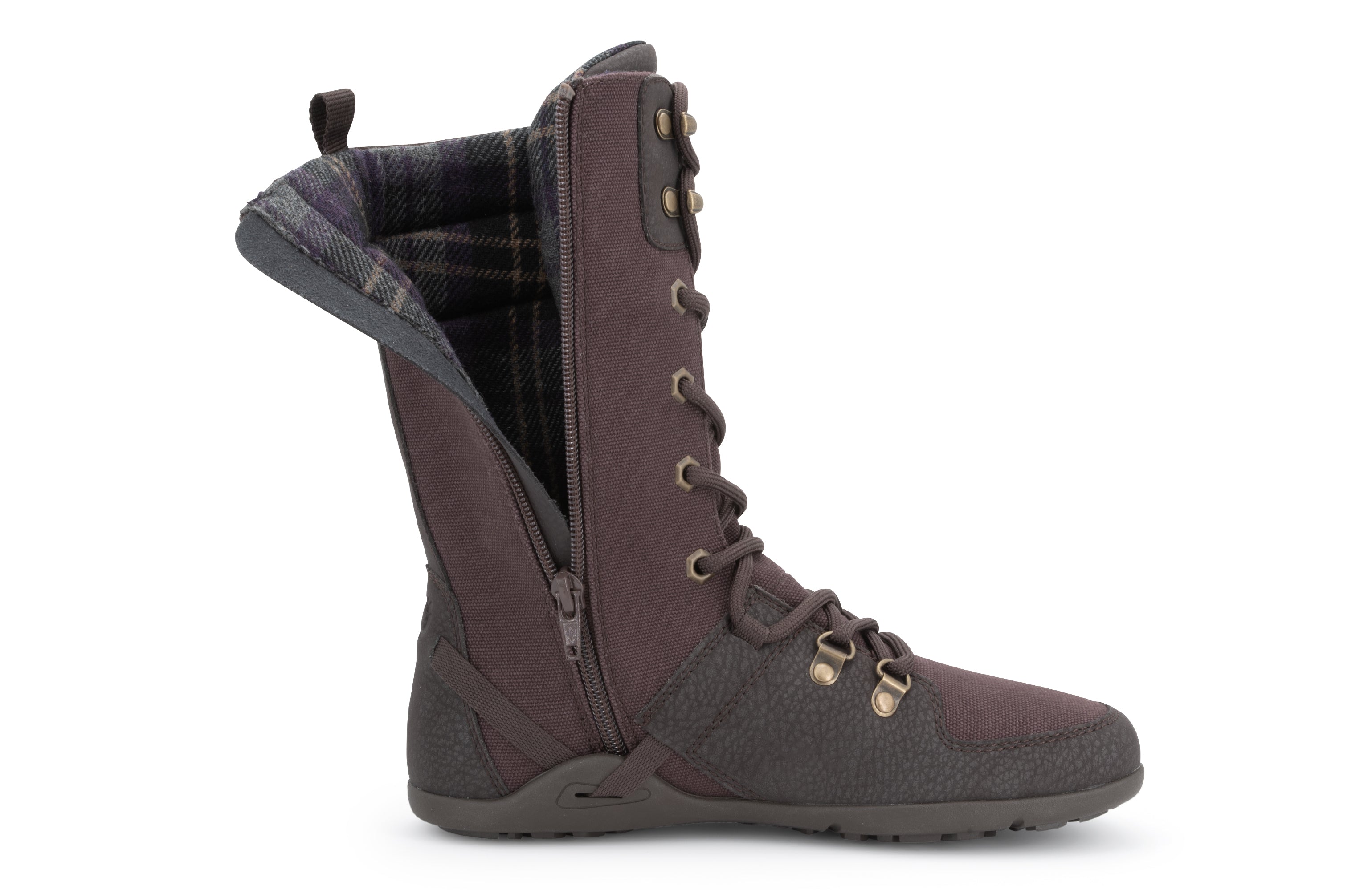 Xero Shoes Mika barfods vinterstøvler til kvinder i farven chocolate plum, detalje