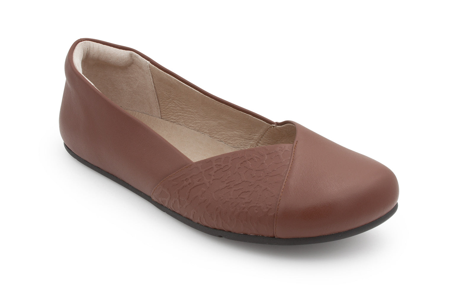Xero Shoes Phoenix Leather barfods ballerinaer til kvinder i farven brown, vinklet