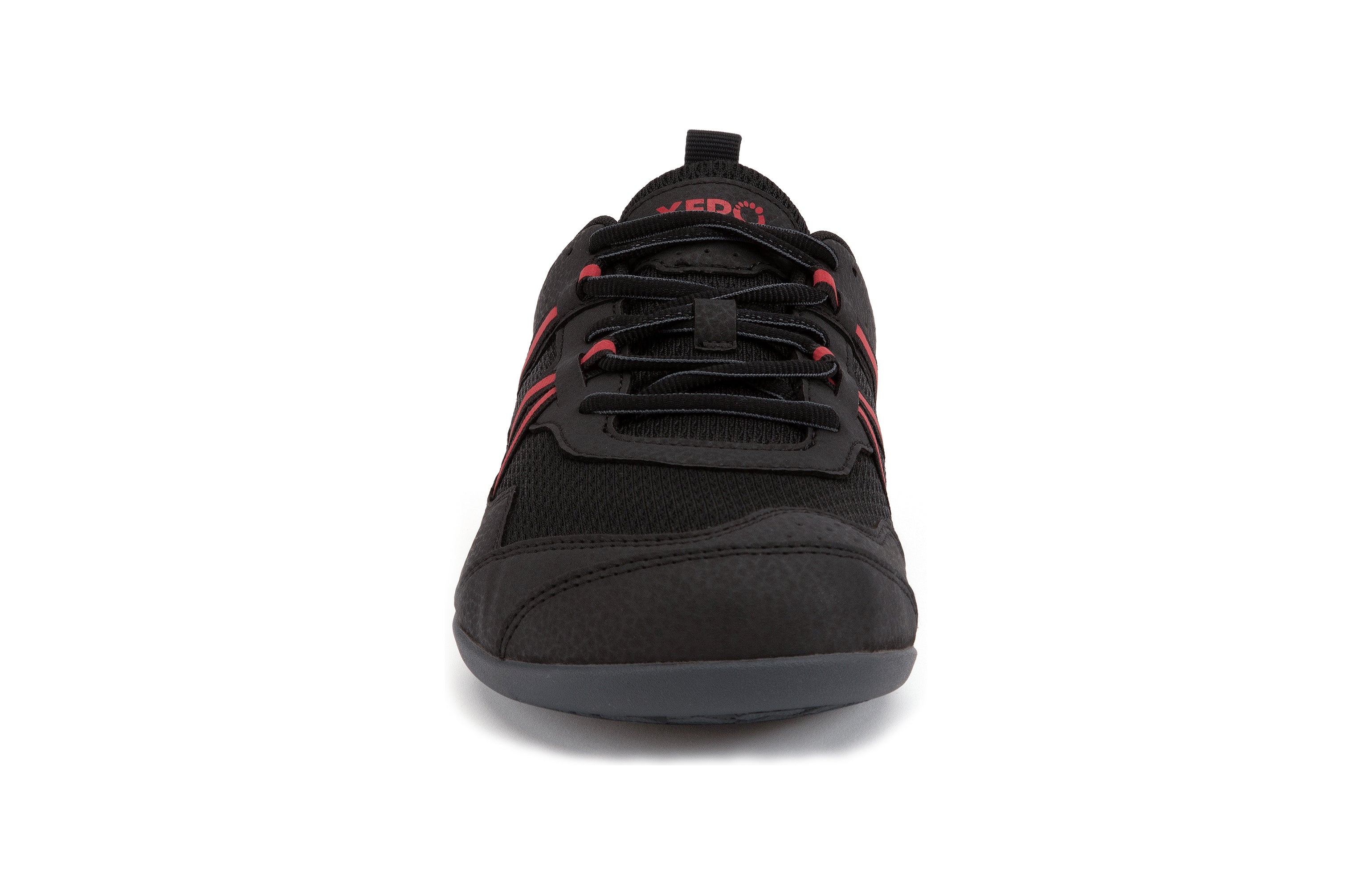 Xero Shoes Prio barfods løbesko/træningssko til mænd i farven black / samba red, forfra
