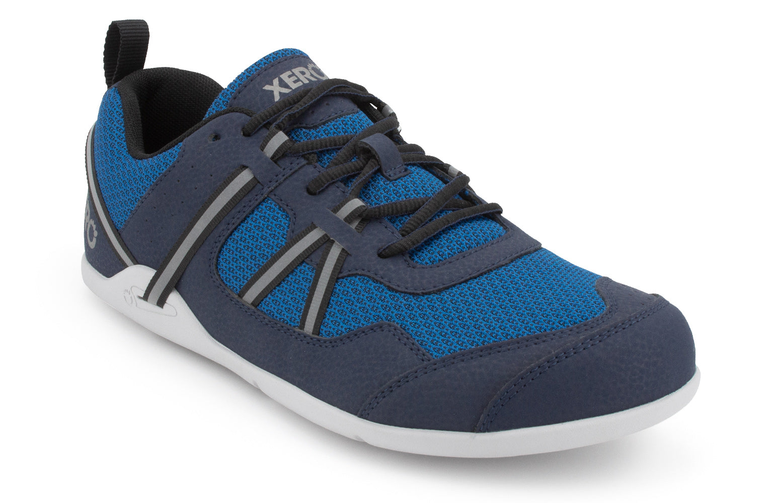 Xero Shoes Prio barfods løbesko/træningssko til mænd i farven mykonos blue, vinklet