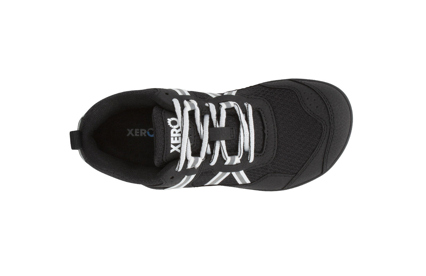 Xero Shoes Prio Kids barfods træningssko/sneakers til børn i farven black/white, top