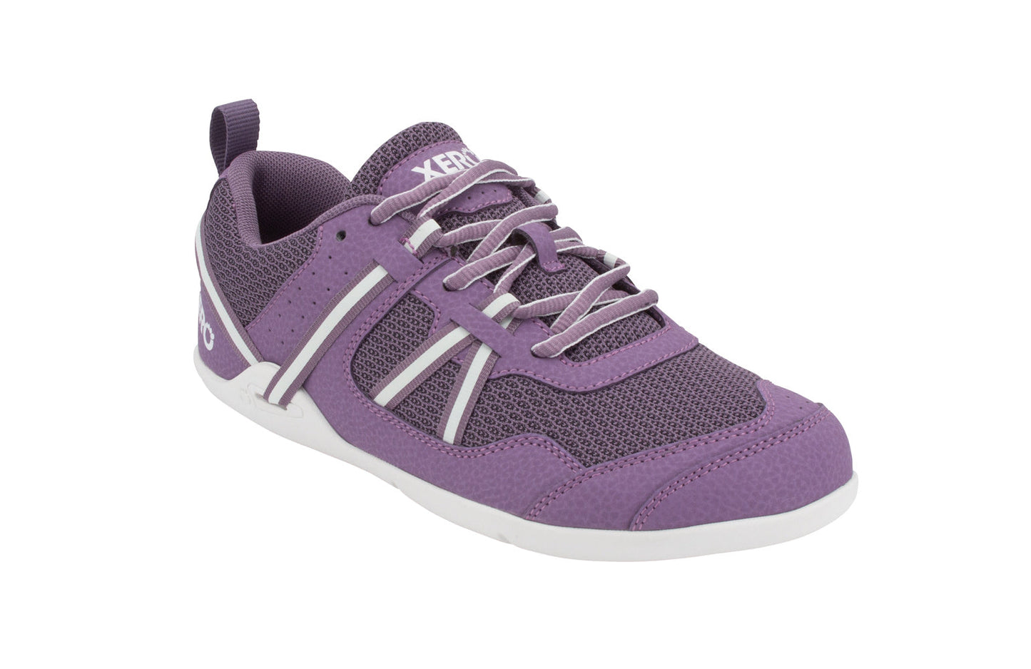 Xero Shoes Prio Kids barfods træningssko/sneakers til børn i farven violet, vinklet