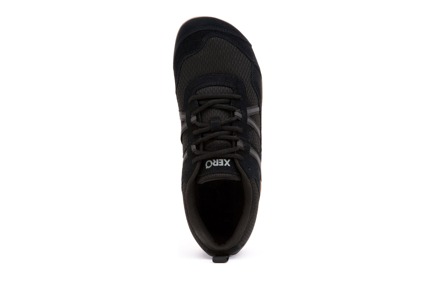 Xero Shoes Prio Suede barfods ruskind sneakers til mænd i farven black gum, top