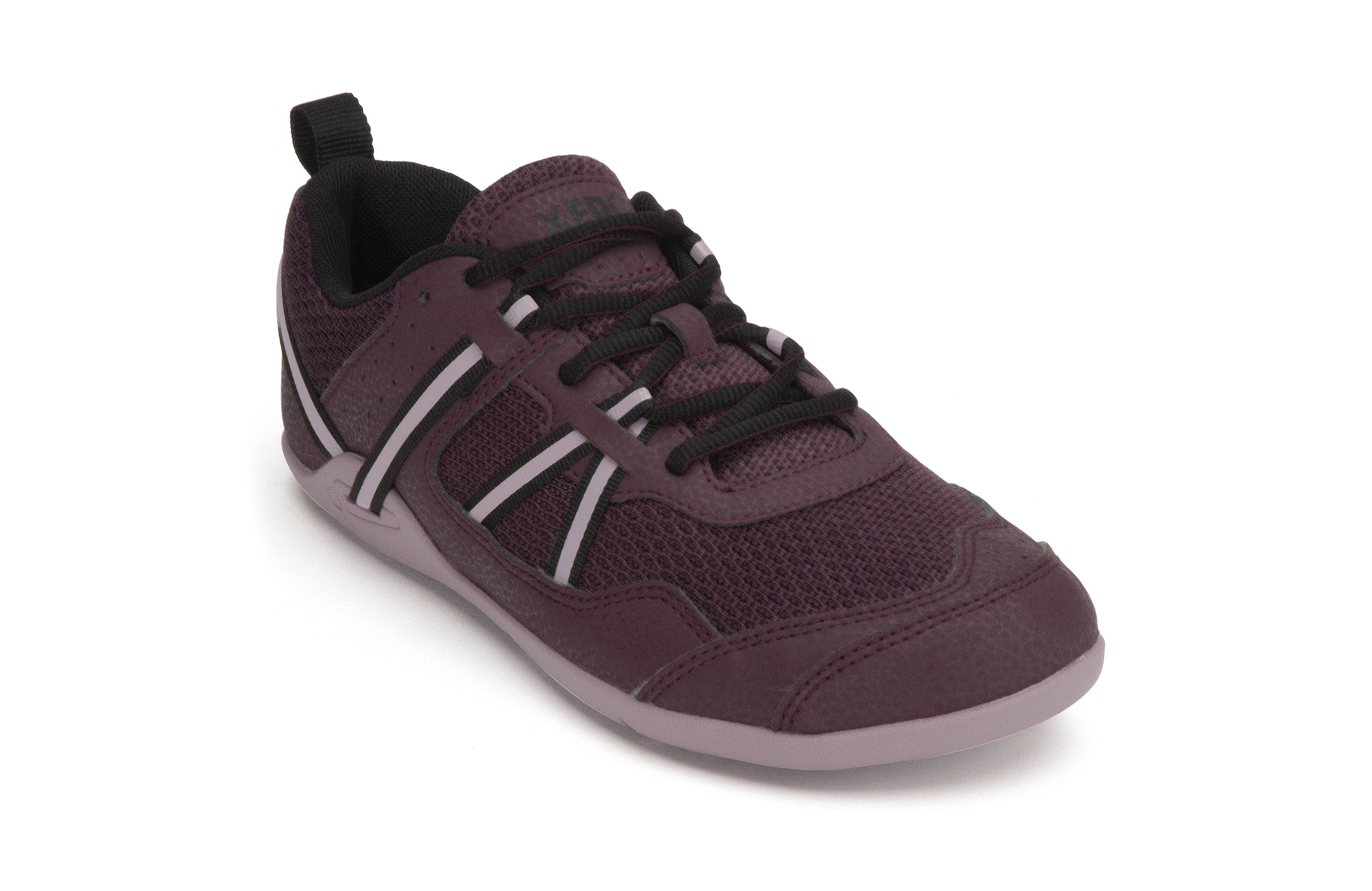 Xero Shoes Prio Womens barfods træningssko til kvinder i farven fig/elderberry, vinklet