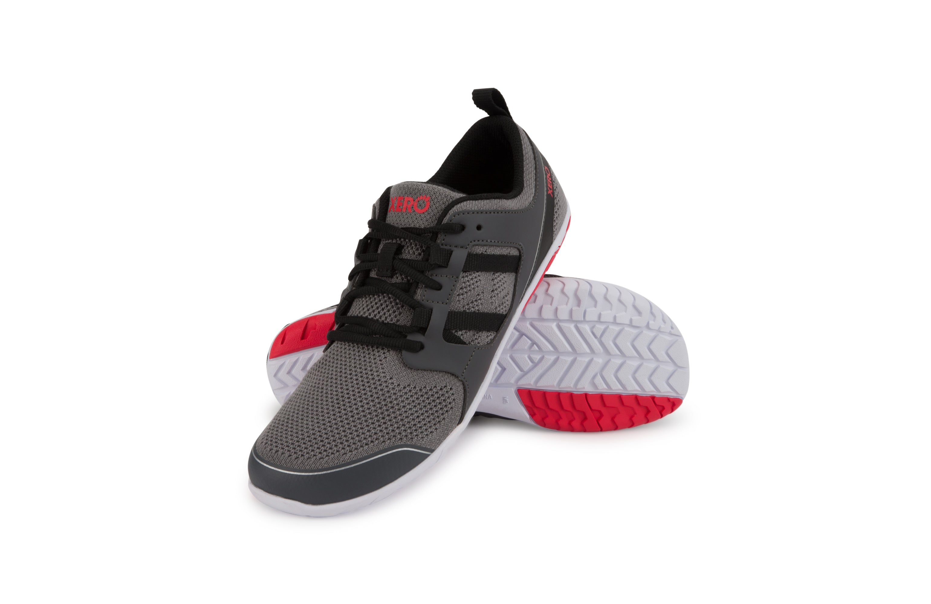 Xero Shoes Zelen Mens barfods sneaker træningssko til mænd i farven dark gray / red, par