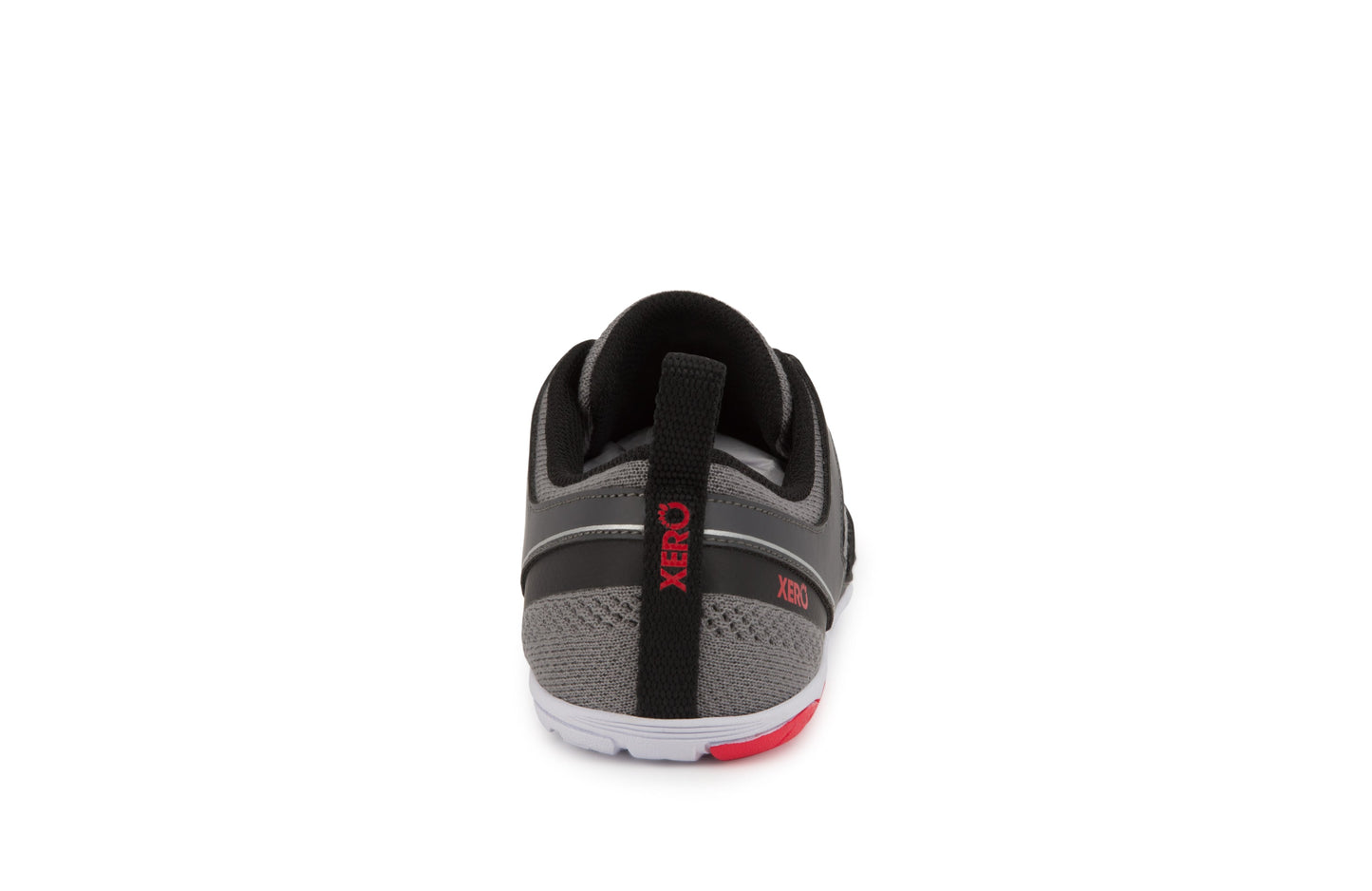 Xero Shoes Zelen Mens barfods sneaker træningssko til mænd i farven dark gray / red, bagfra