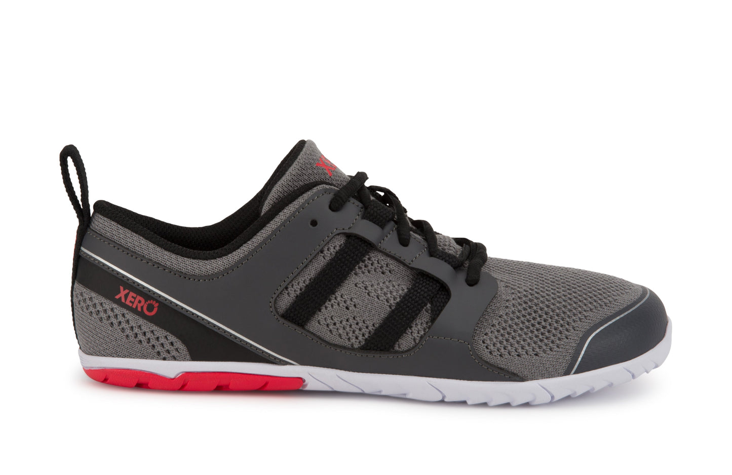 Xero Shoes Zelen Mens barfods sneaker træningssko til mænd i farven dark gray / red, yderside