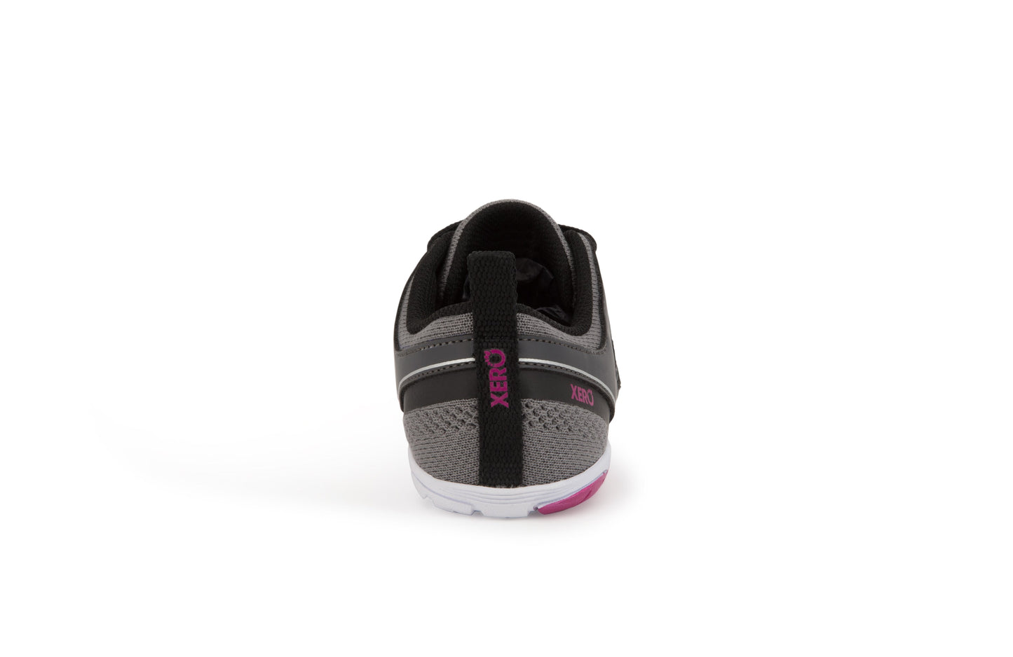 Xero Shoes Zelen Womens barfods træningssko til kvinder i farven steel gray / fuchsia, bagfra